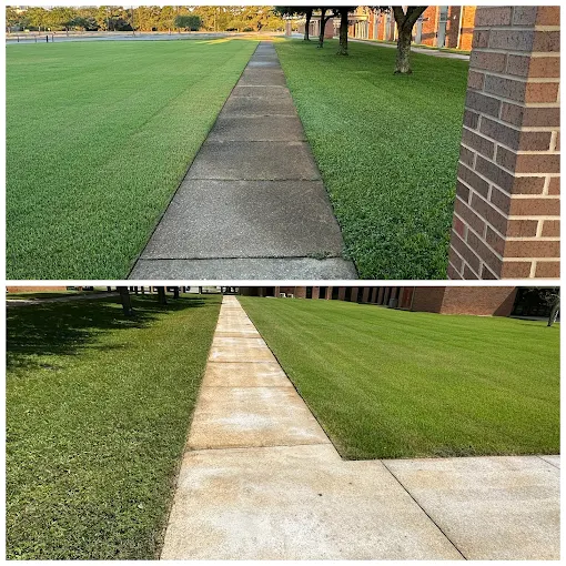 Before and after pressure washing sidewalk on the Emerald Coast
